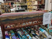 Western Fabric Pattern Upholstered Copper Bench