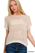 Sand Beige Crochet Knit Sheer Sweater