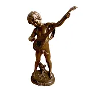 "Prelude" Signed Aug Moreau, Late 19th C. Boy Playing Mandolin