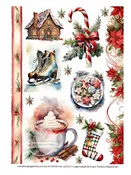 A4 Christmas Decoupage Rice Paper DC401 - Candy Canes Gingerbread House Ice Skates Christmas Cookies and Poinsettia for Crafting Pleasure