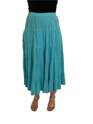 1970s Deadstock New Hero Aqua Blue Tiered Cotton Skirt
