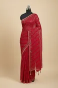 Crimson Red Satin Saree with Stonework Border