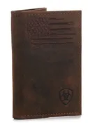 Ariat Men's Flag & Shield Logo Trifold Wallet - Chocolate