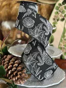 4” jacquard holly manor, black-white -SOLD BY THE YARD