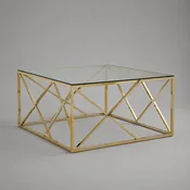 Table basse carrée en verre trempé et acier inoxydable doré, 80 × 80 × 45 cm, transparente et dorée