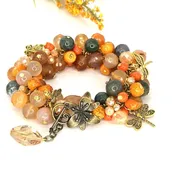 Fall Gemstone Beaded Bracelet with Dragonfly & Butterfly Charms | Handmade Autumn Jewelry