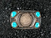 1897 Morgan Dollar & Kingman Turquoise Belt Buckle | Artisan Handmade