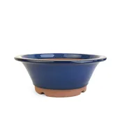 10.5" Round Wide-Lipped Bonsai Pot - Dark Blue