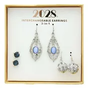 3-In-1 Blue & Fireball Crystal Interchangeable Earring Set