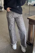 Brown Leopard Frayed Edge Wide Leg High Waist Jeans