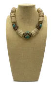 Fossilized beige agate necklace with vintage turquoise Tibetan beads