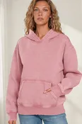 Acid Wash Kangaroo Pocket Hoodie - Winter Rose