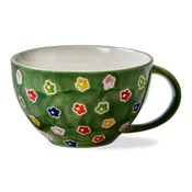 Flower Latte Mug Multi Stoneware by Tag. Green with Ditzy flower design