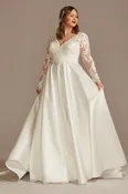 Long Sleeve Satin Wedding Dress with Appliques | David's Bridal