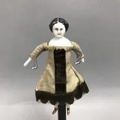 Antique Porcelain Hand Painted "China Head Doll" with Molded Black Hair (6.5")