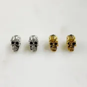 10mmx5mm Pewter Small Skull Head Bead Vertical Hole Pendant Halloween (2pc)