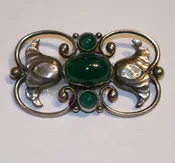 Georg Jensen Sterling and Chrysoprase Brooch
