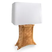 20th C. Vintage Bamboo & Woven Leather Table Lamps