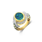 Opal Diamond Sapphire Ring in 18Kt Yellow Gold