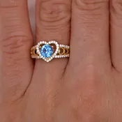 14k Yellow Gold Blue CZ Heart Fancy Ring