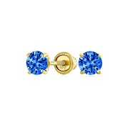 14K Gold Birthstone Colors Tiny CZ Solitaire Stud Earrings Screw Back