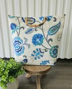 Blue Print Bag with Wood Handles