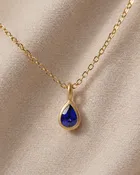 Blue Sapphire Pear Bezel Pendant
