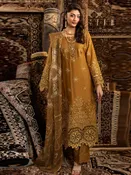 Mustard Lawn Schiffli Embroidered Royal Premium