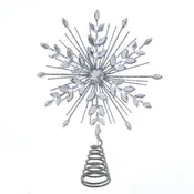 11.75. Inch 18-Light cool White Micro LED Silver Glittered Snowflake Treetopper