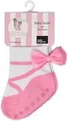 PINK ballerina shoe-design socks with satin bows and anti-slip soles. 0-12 months
