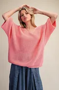 3/4 Sleeve Knitted Sweater - Candy Pink PREORDER