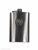 8 oz. stainless flask with silver medallion Williams College seal.