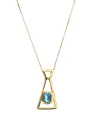 Sautoir avec pendentif plaqué or 18k et cristal rectangulaire bleu facetté