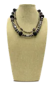 Sterling silver cable chain necklace with black coral, labradorite and African beads