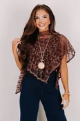Laura Lace Flower Coffee Sheer Shawl Poncho