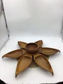 28" Marmiltone Monkey Pod Wood Lotus Flower Lazy Susan Serving Set