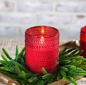 5" Red LED Beaded Glass Candle