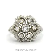 0.38ctw Diamond Flower Cluster Ring with Open-Design Sides in 14k White Gold