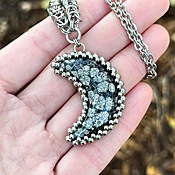 GEMSTONE Firecracker Obsidian Crescent Moon Pendant