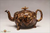 An Antique English Creamware Whieldon style Tortoiseshell glazed teapot and cover, c1770-80