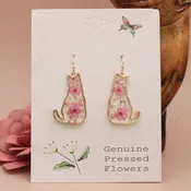 Feline Friend Cat Dried Flower Earrings