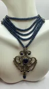 Antique Blue Sapphire Necklace Rose Cut Diamond Gold 925 Sterling Silver Pendant