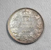 1909 Victorian Leaves Canada Silver 10 Cents .925 Fine VF Details Coin AT323