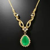 Estate 3.47 Carat Colombian Emerald and Diamond 18K Necklace - GIA