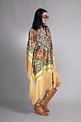 Auric Garden Fringed Satin Kaftan Dress