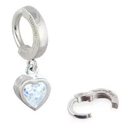 14K White Gold Belly Ring with Crystal Heart Drop Charm