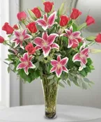 12 PREMIUM ROSES WITH STARGAZERS
