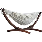 Double Cotton Hammock with Solid Pine Stand (8ft/260cm) - Natural with Fringe