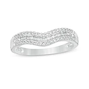 1/4 CT. T.W. Baguette and Round Diamond Contour Multi-Row Anniversary Band in 14K White Gold