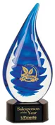 10.25 inch Blue Twist Rain Drop Art Glass